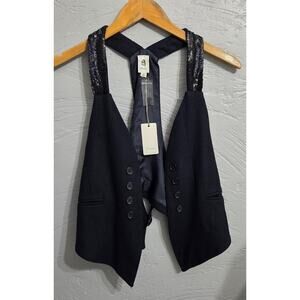 Flawless Dark Blue almost Black Wool Vest with Glitter Straps Woman's Size M